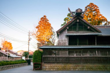 Sawara kasabasındaki Yasaka Jinja Shinto Tapınağı 'nın eski ahşap binası, Katori, Chiba, JAPAN