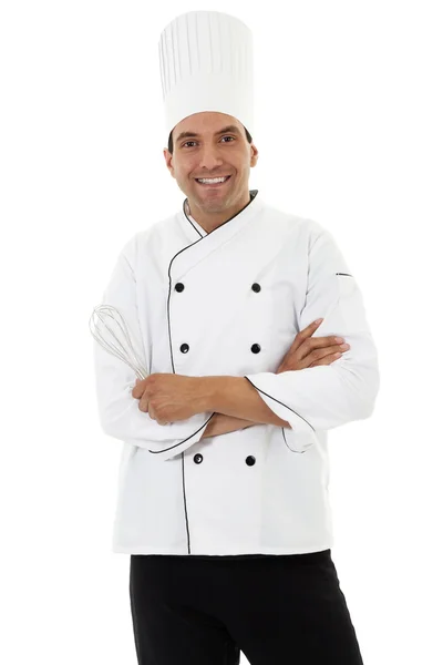 Masculino chef mais branco fundo — Fotografia de Stock