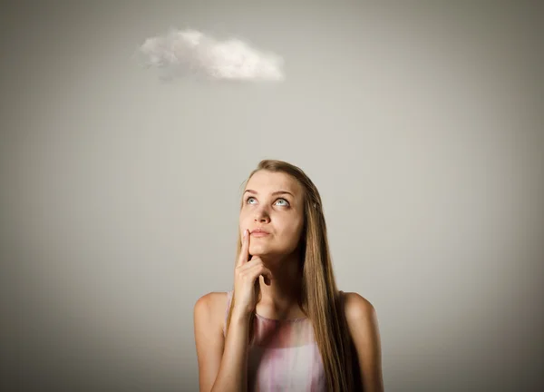 Young slim woman and cloud. — Stock Photo, Image