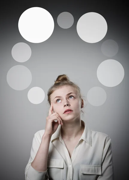 Girl in white and gray bubbles. — Stock Photo, Image