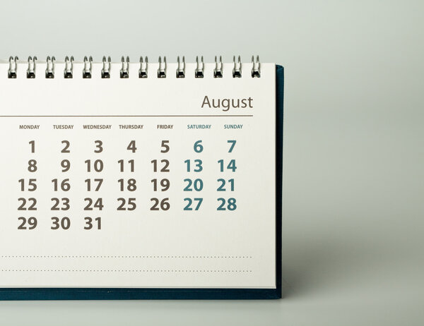 2016 year calendar. August