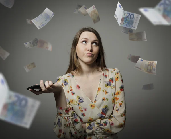 Jonge vrouw en Euro — Stockfoto