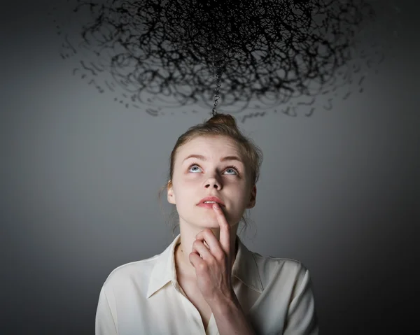 Girl in white and chaos. — Stock Photo, Image