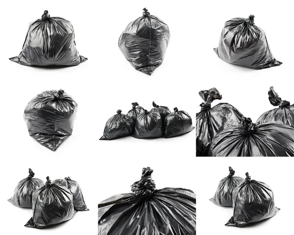 Collage van zwarte vuilniszakken — Stockfoto