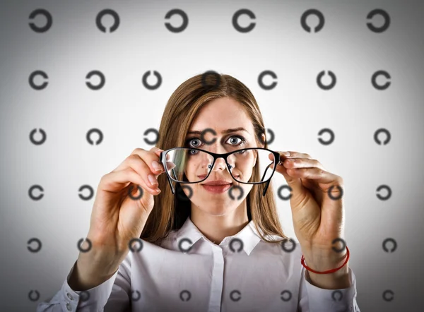 Woman in white with glasses — Stock Photo, Image