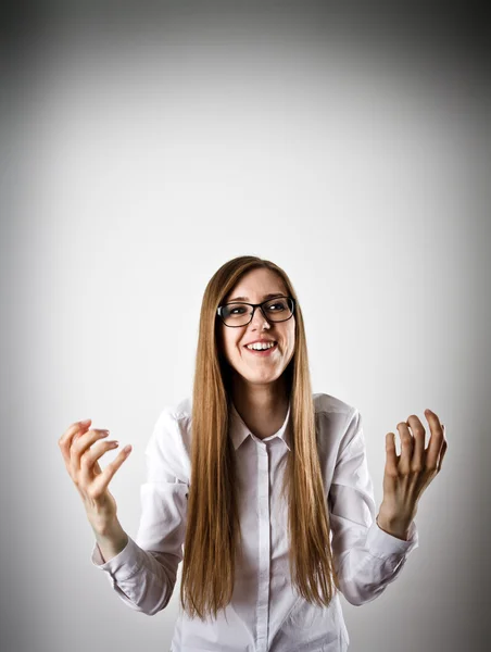 Rejoicing young woman in white — Stock Photo, Image