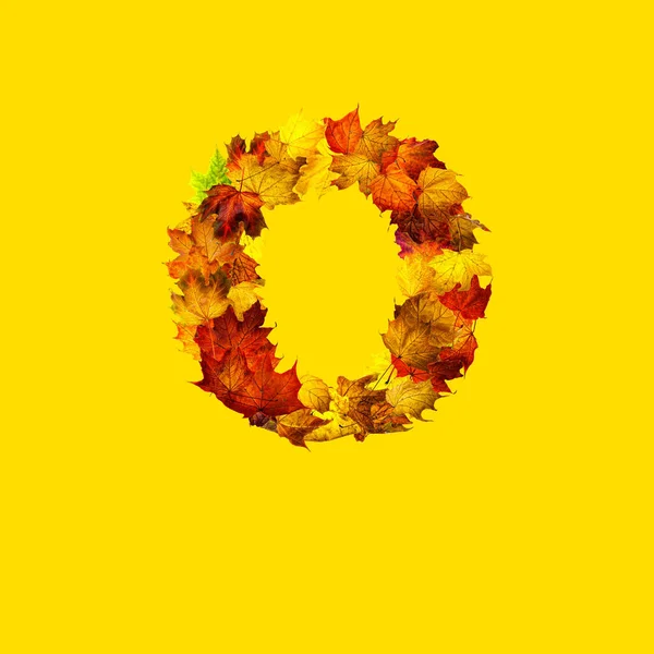 Colorful Autumn Leaves Isolated Yellow Background Letter Letter — Stock Photo, Image