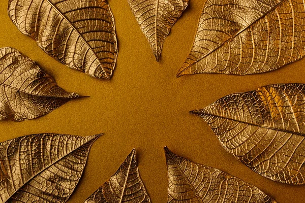 Golden Leaves Golden Background Creative Layout Made Golden Leaves Golden — Stock Photo, Image