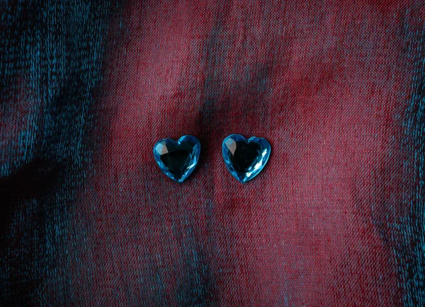 Corazones Azules Pegatinas Decorativas Sobre Fondo Tela Símbolo Amor Para —  Fotos de Stock