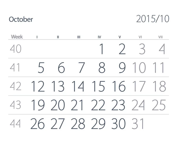 2015 års kalender. Oktober — Stockfoto