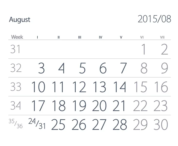 Calendário do ano 2015. Agosto — Fotografia de Stock