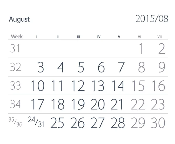 Calendario del año 2015. Agosto —  Fotos de Stock