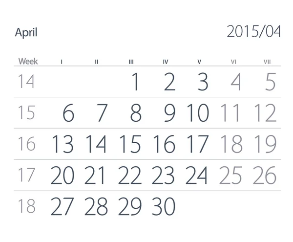 Calendario 2015 anno. Aprile. — Foto Stock