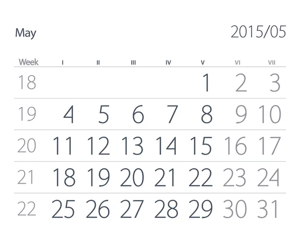 Calendario del año 2015. Mayo — Foto de Stock