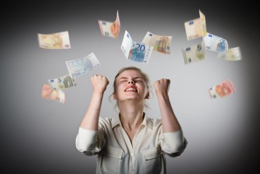 Sevindirici. Kız beyaz ve Euro.