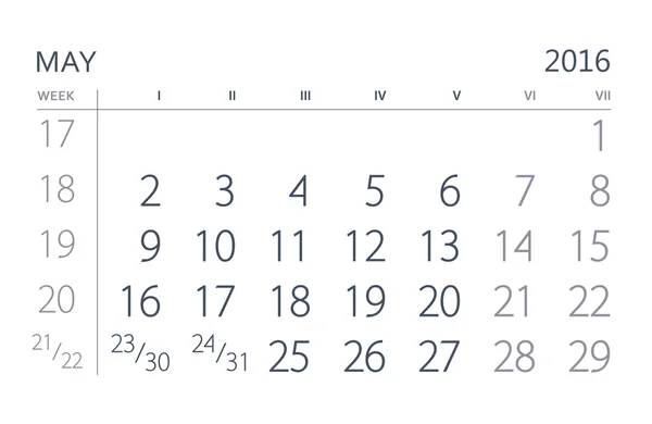 2016 évi naptár. Május — Stock Fotó