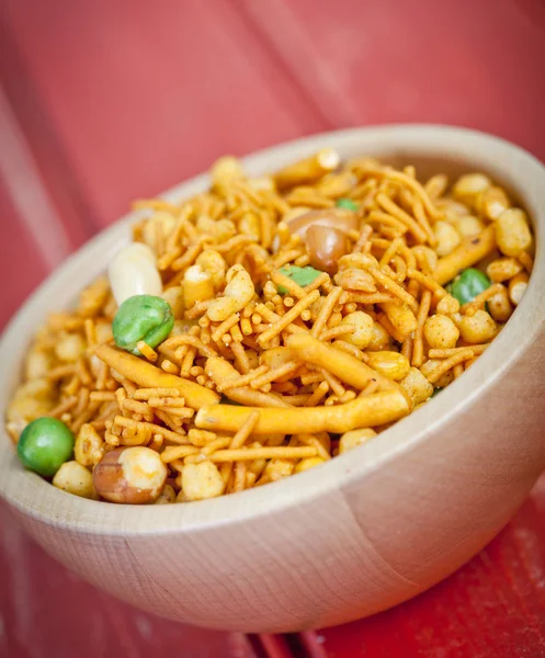 Bombay mix in a wooden bowl — Stock Photo, Image