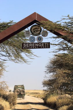Serengeti Milli Parkı Tanzanya girişinde Jeep