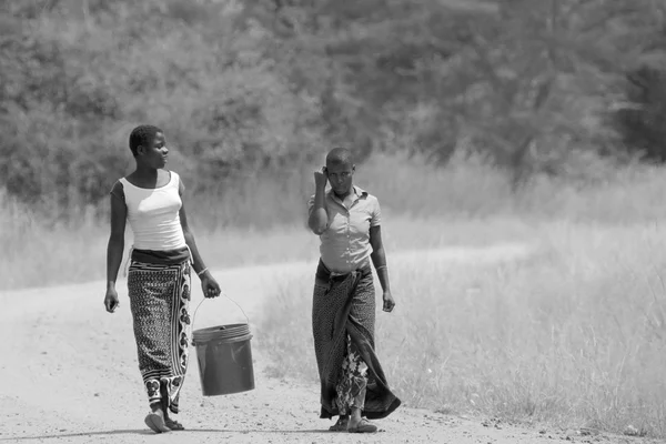 Woman bringing a bucket of water — Stock Photo, Image