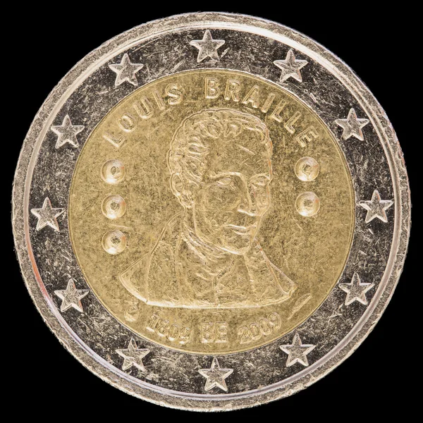 Commemorative two euro coin issued by Belgium in 2009 to celebra — Stock Photo, Image
