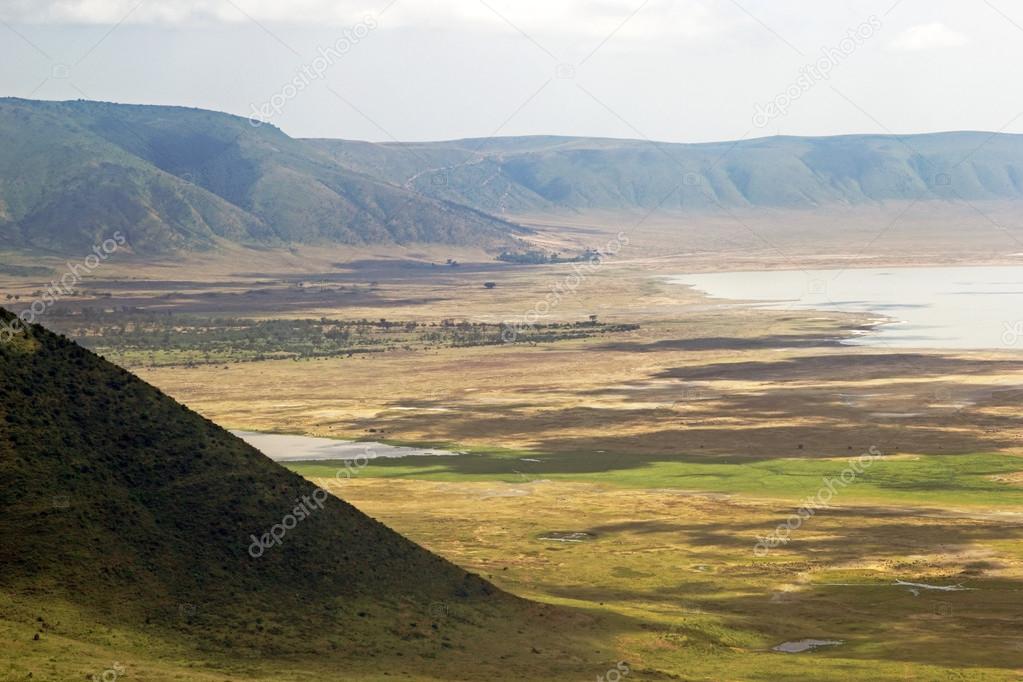 Panoramic view of Ngorongoro crater and rim.