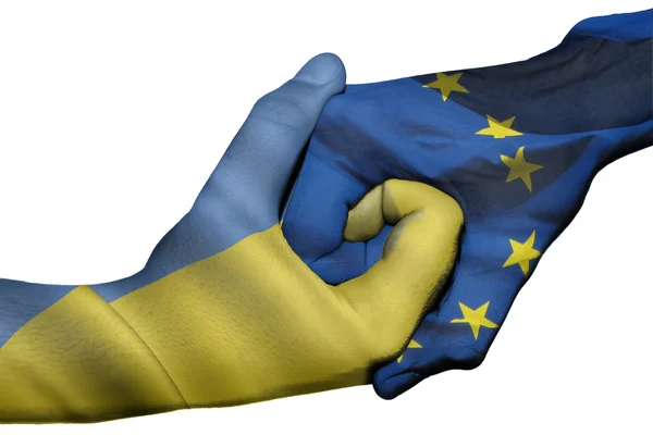 Handshake between Ukraine and European Union — Stock Photo, Image