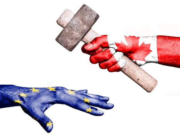 Canada hitting European Union with a heavy hammer — Stock Photo, Image