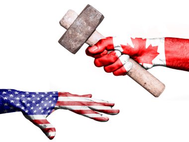 Canada hitting United States with a heavy hammer clipart
