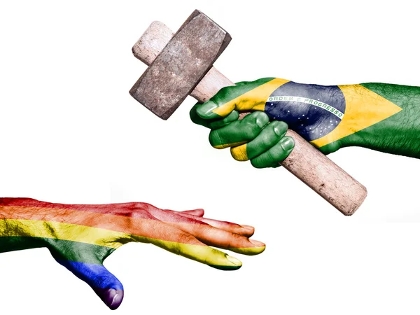 Brazil hitting Peace with a heavy hammer — Stok fotoğraf