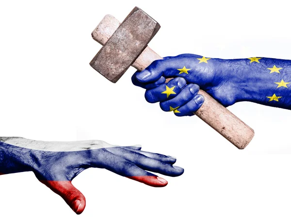 European Union hitting Russia with a heavy hammer — Stock Photo, Image