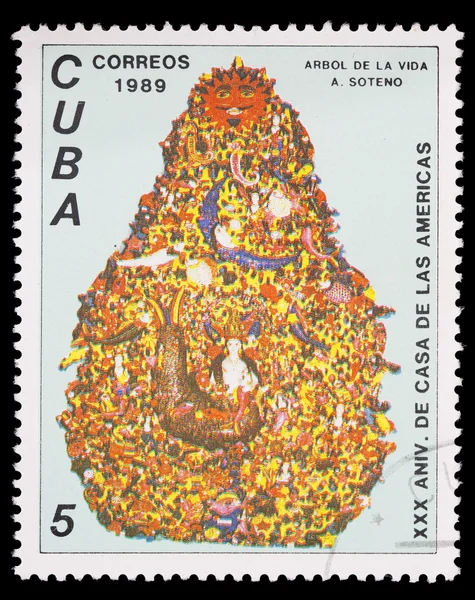 Postage stamp printed in Cuba shows the tree of life for the anniversary of House of America — Stock Photo, Image