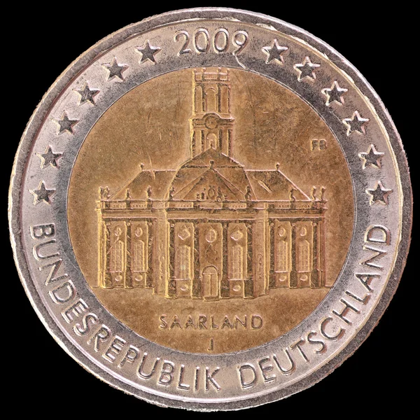 Commemorative two euro coin issued by Germany in 2009 to celebrate the federal state of Saarland — Stock Photo, Image