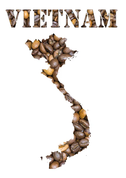 Vietnam word and country map shaped with coffee beans background — Stockfoto
