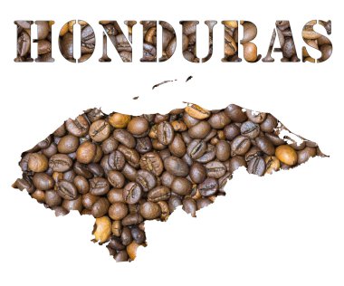 Kahve çekirdekleri arka plan ile şeklinde Honduras word ve ülke harita