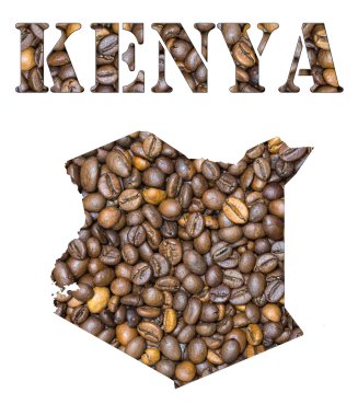 Kahve çekirdekleri arka plan ile şeklinde Kenya word ve ülke harita