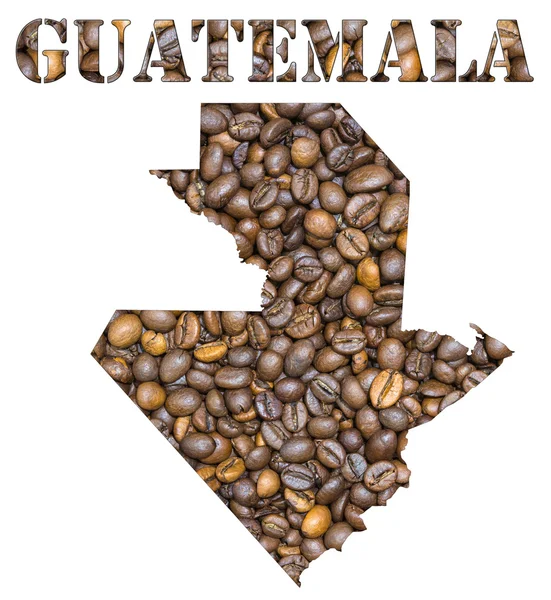 Guatemala palabra y mapa del país en forma de granos de café de fondo —  Fotos de Stock