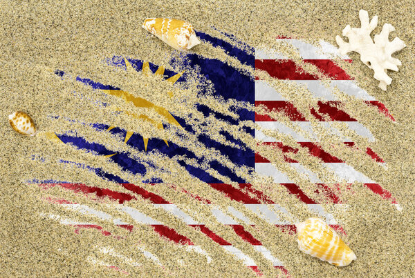 Flag of Malaysia under a beach background