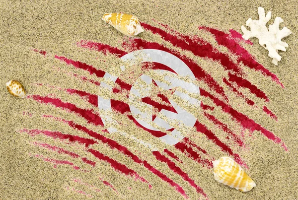 Vlag van Tunesië onder een strand-achtergrond — Stockfoto