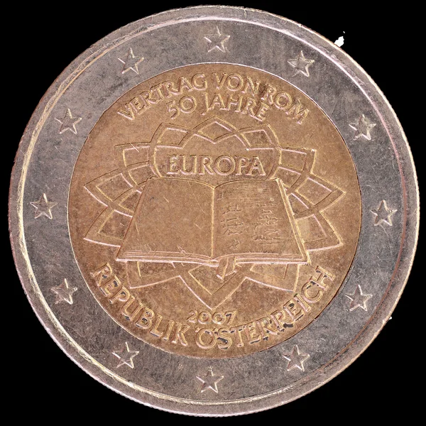 Moneda conmemorativa de dos euros emitida por Austria en 2007 con motivo del aniversario del Tratado de Roma —  Fotos de Stock