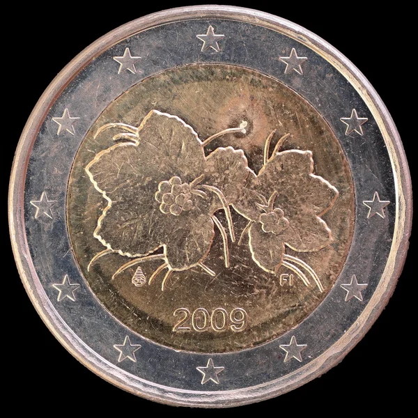 National side of Finland two euro coin on black background — 스톡 사진