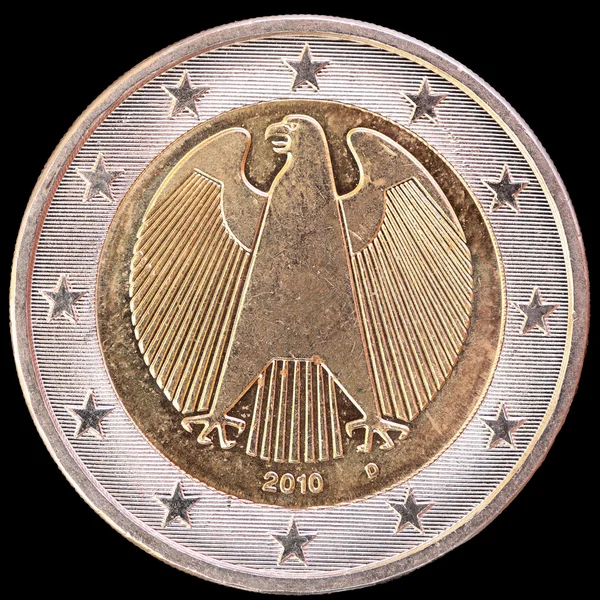 Cara nacional de Alemania moneda de dos euros sobre fondo negro —  Fotos de Stock