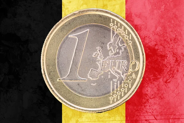 One euro coin on the flag of Belgium as background — Stock Photo, Image