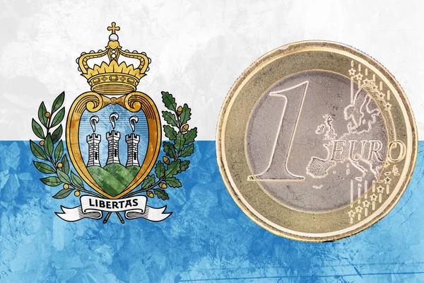 One euro coin on the flag of San Marino as background — Stock Photo, Image