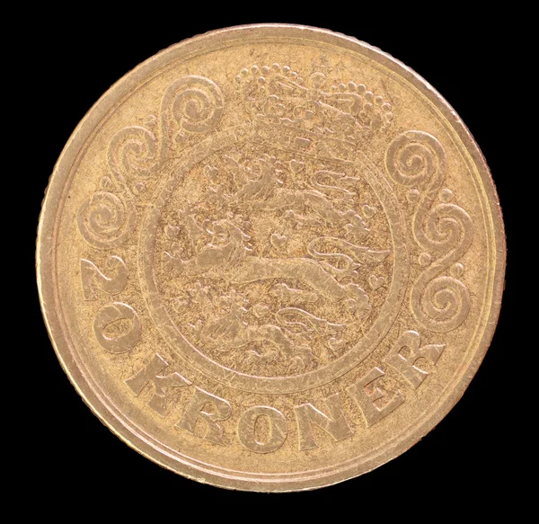 Tail of 20 kroner coin, issued by Denmark in 1991 depicting the national coat of arms — Zdjęcie stockowe