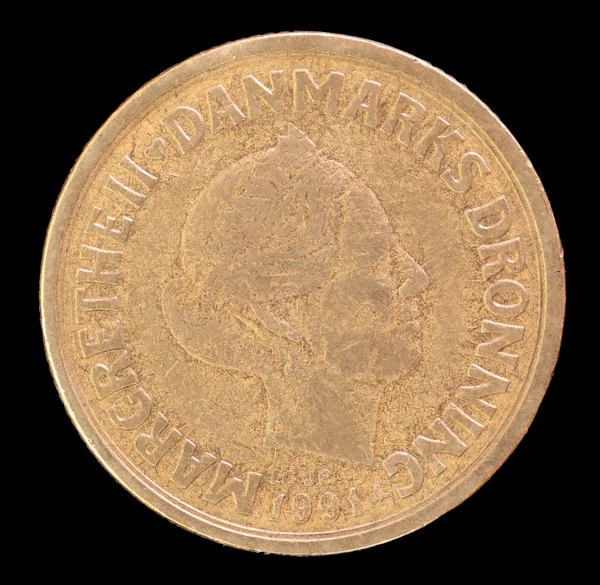 Head of 20 kroner coin, issued by Denmark in 1991 depicting a portrait of Queen Margrethe II — Zdjęcie stockowe