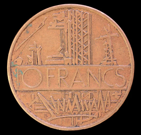 Tail of 10 francs coin, issued by France in 1975 depicting industry in background — Zdjęcie stockowe