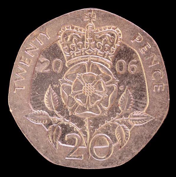 Tail of twenty pence coin, issued by United Kingdom in 2006 depicting the royal emblem — Zdjęcie stockowe