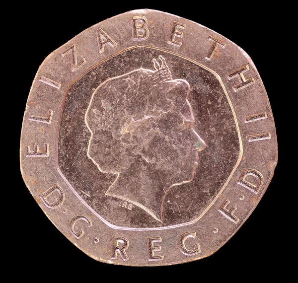 Head of twenty pence coin, issued by United Kingdom in 2006 depicting the portrait of Queen Elizabeth — Zdjęcie stockowe