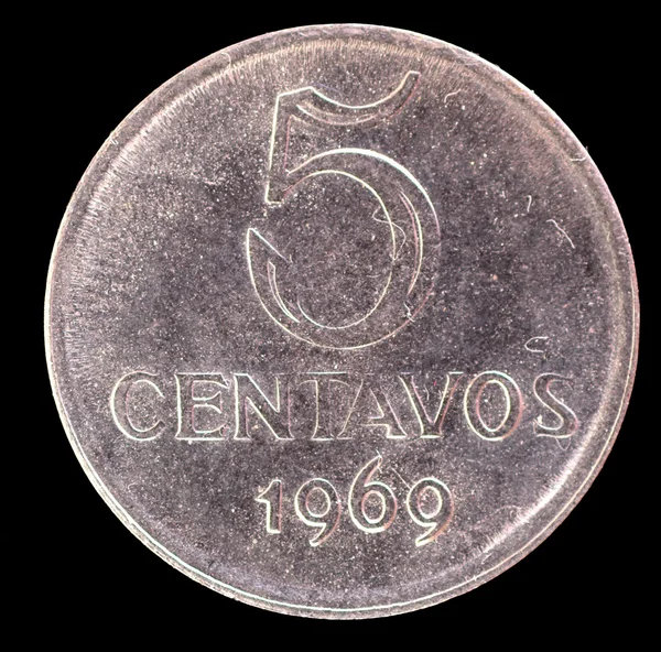 Tail of 5 centavos coin, issued by Brazil in 1969 — стокове фото