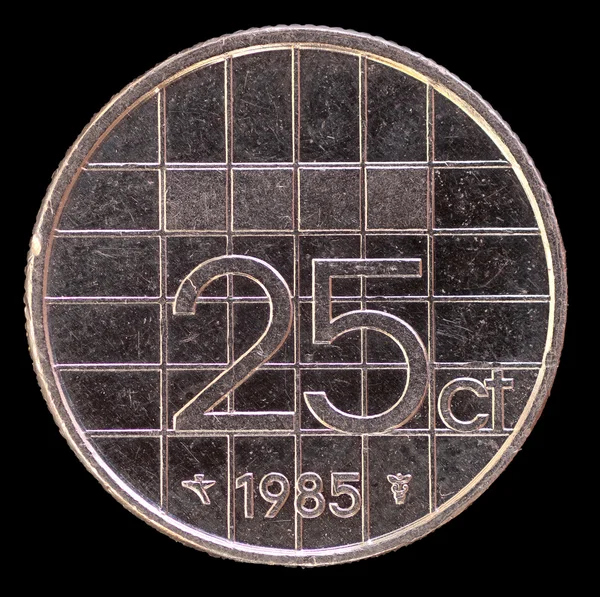 Tail of 25 cents of guilder coin, issued by Netherlands in 1985 — Stock Photo, Image